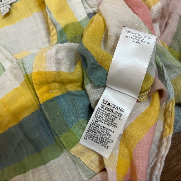 Lucky Brand Pastel Rainbow Plaid Button Down Top - Picture 4 of 4